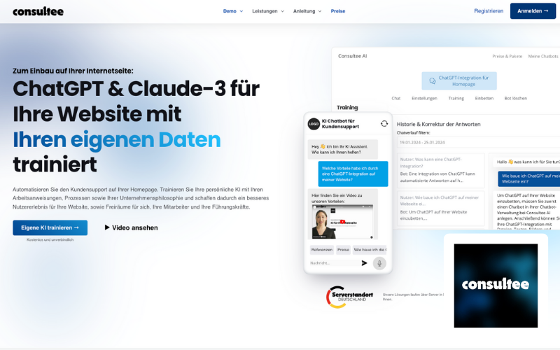 Kundenreferenz consultee: Screenshot KI-Chatbot für Website