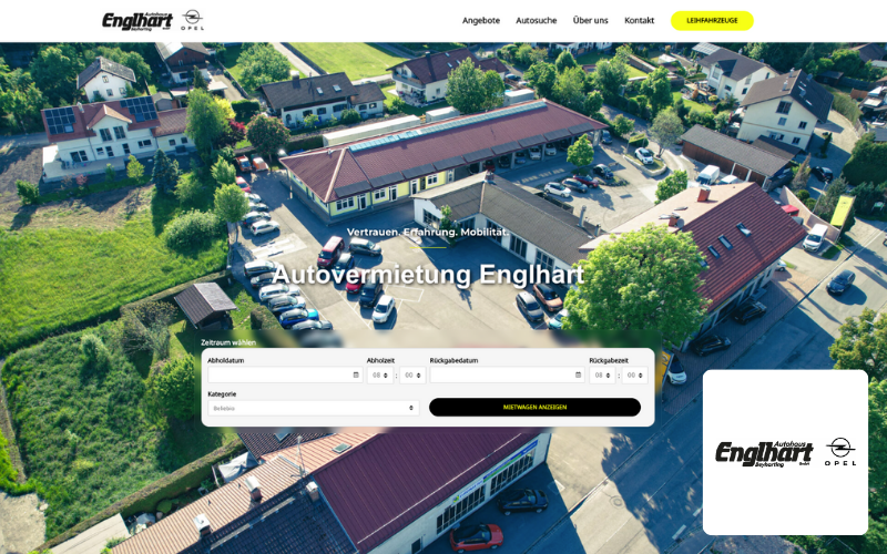 Kundenreferenz Autohaus Englhart: Autovermietung (Luftaufnahme im Hintergrund)